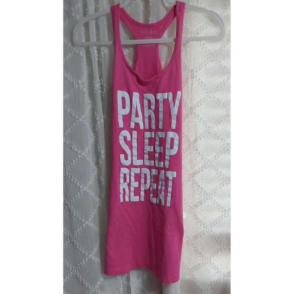 Sleep Riot Pink Party Sleep Repeat Graphic Racerback Tank Top XS